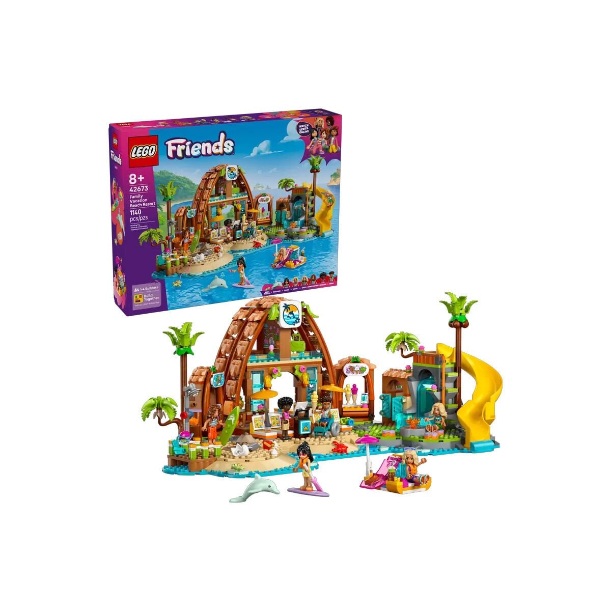 LEGO Friends 42673 Aile Tatil Köyü Plaj Seti - 1140 Parça Yapım Seti, 8+ Yaş