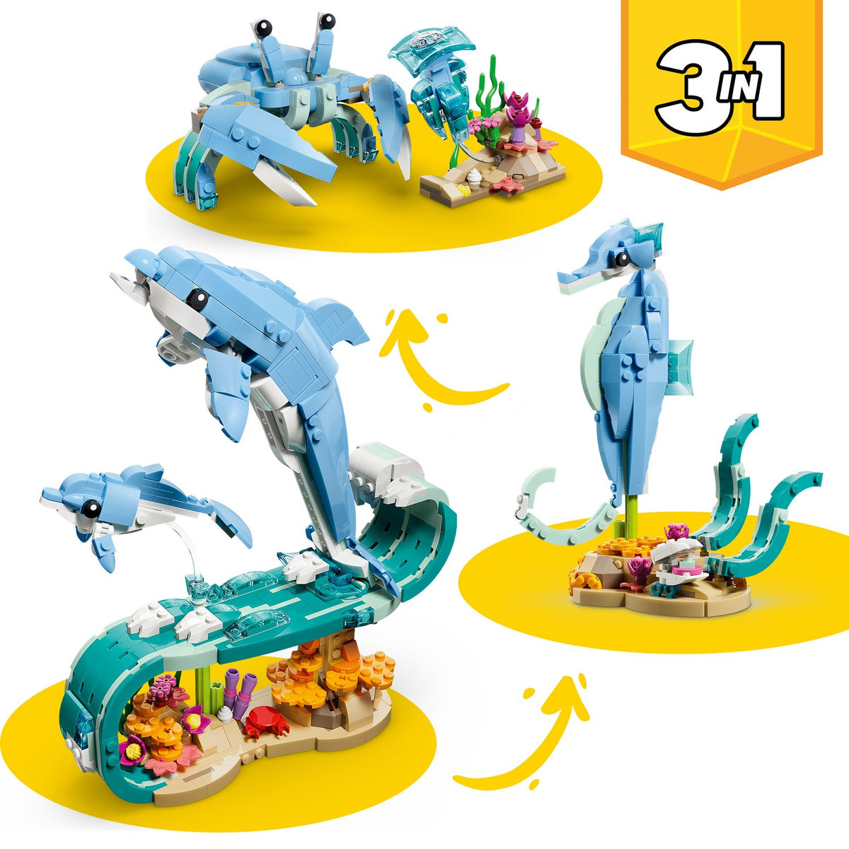 LEGO Creator 3'ü 1 Arada Deniz Hayvanları: Güzel Yunuslar 542 Parça Yapım Seti +9 Yaş (31385)