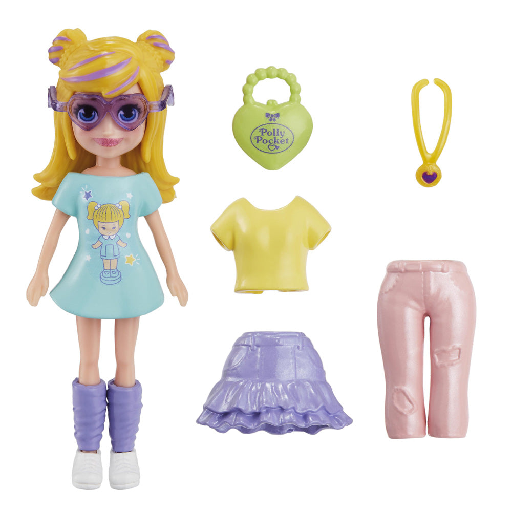 Polly Pocket ve Moda Aksesuarları Oyun Seti Gözlüklü Günaydın, 9 cm Bebek ve Değiştirilebilir Kıyafetler