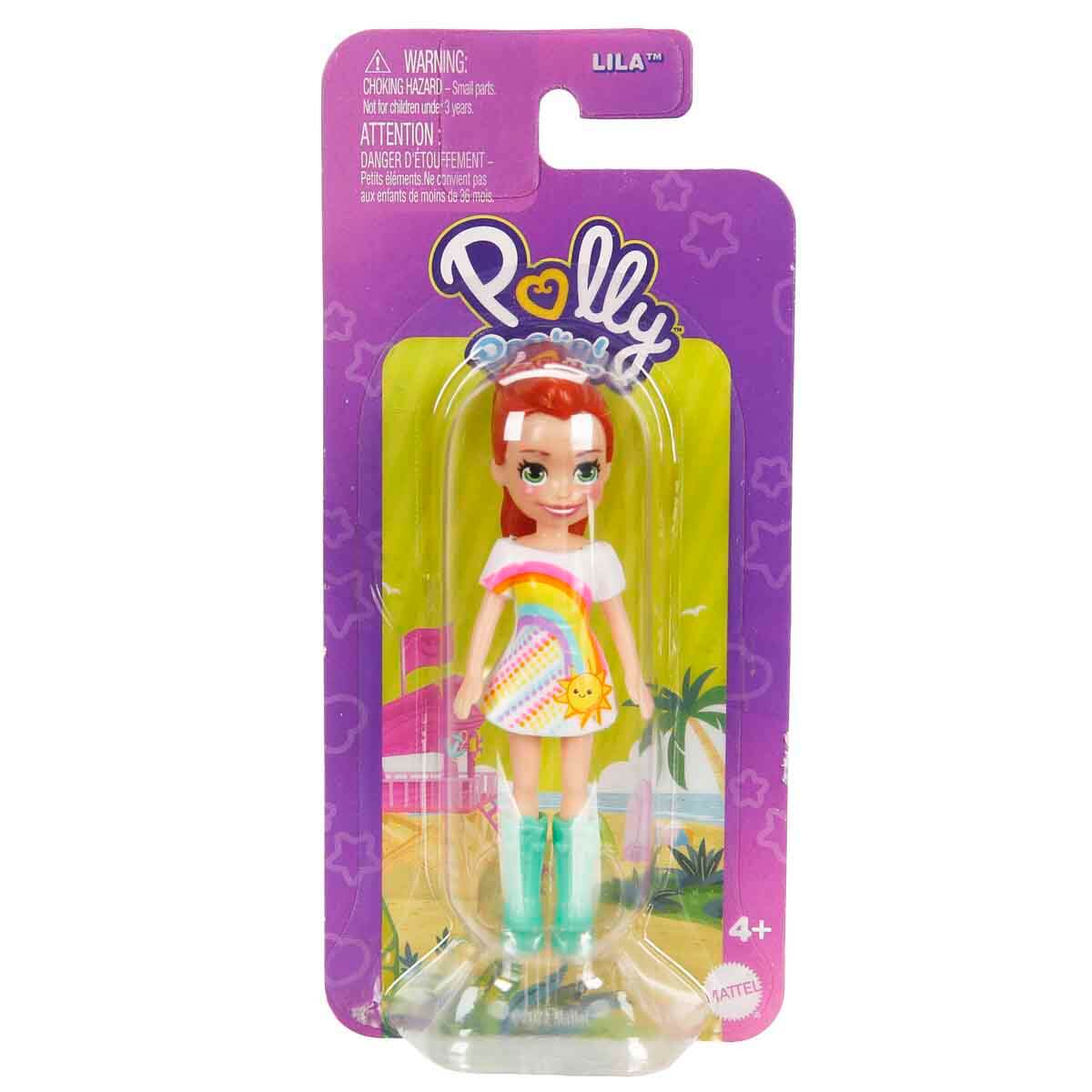 Polly Pocket Tekli Mini Bebek - Lila (Gökkuşağı & Güneş Üst, Beyaz Etek)