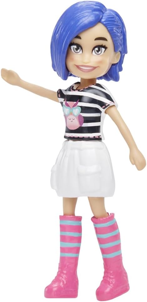 Polly Pocket Tekli Mini Bebek - Bella Bigowski (Mavi Saç, Çizgili Üst & Beyaz Etek)
