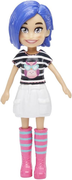 Polly Pocket Tekli Mini Bebek - Bella Bigowski (Mavi Saç, Çizgili Üst & Beyaz Etek)