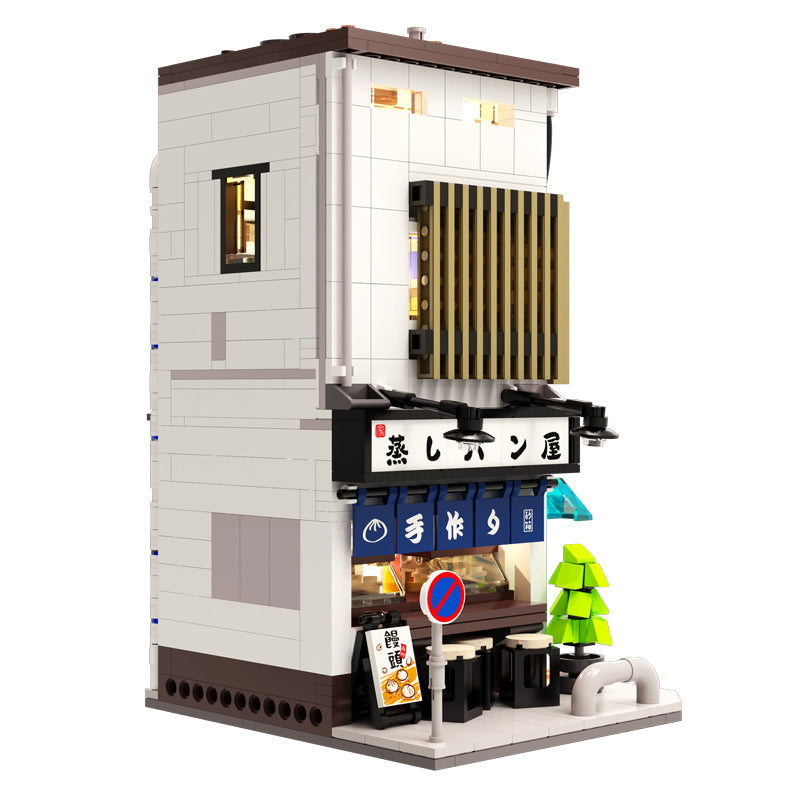 CaDA Japon Çörek Dükkanı Yapı Seti - 1108 Parça Lego Uyumlu Blok, USB Işıklı Vitrinlik Model