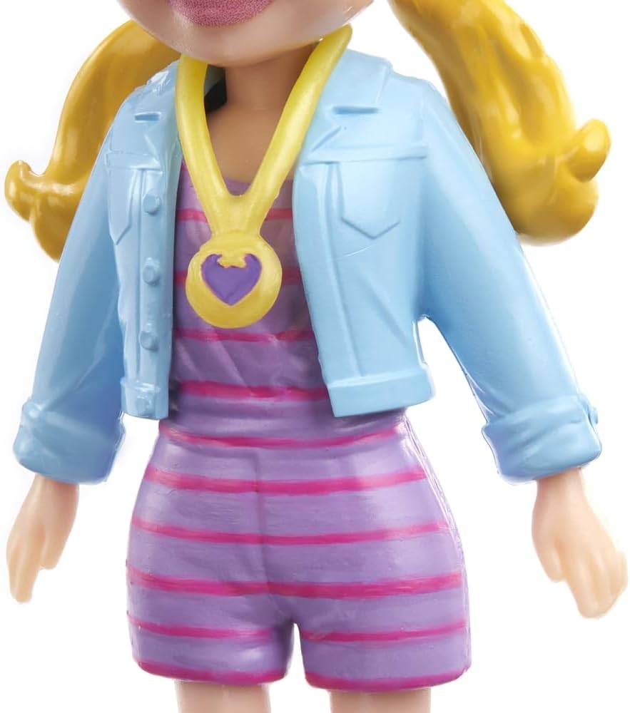 Polly Pocket Tekli Mini Bebek - Polly (Mor Çizgili Üst & Mavi Ceket)