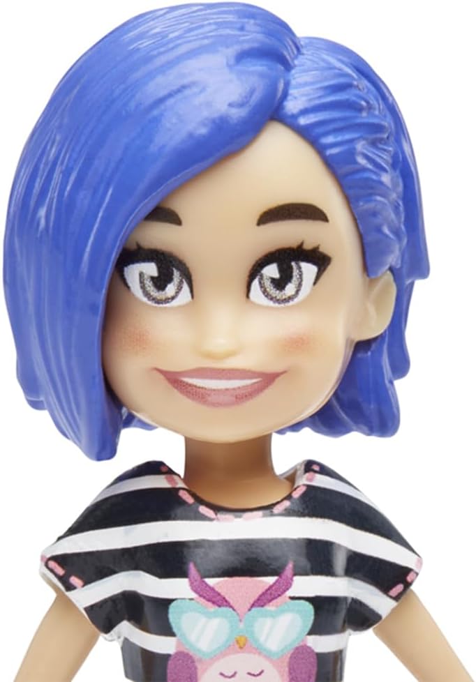 Polly Pocket Tekli Mini Bebek - Bella Bigowski (Mavi Saç, Çizgili Üst & Beyaz Etek)