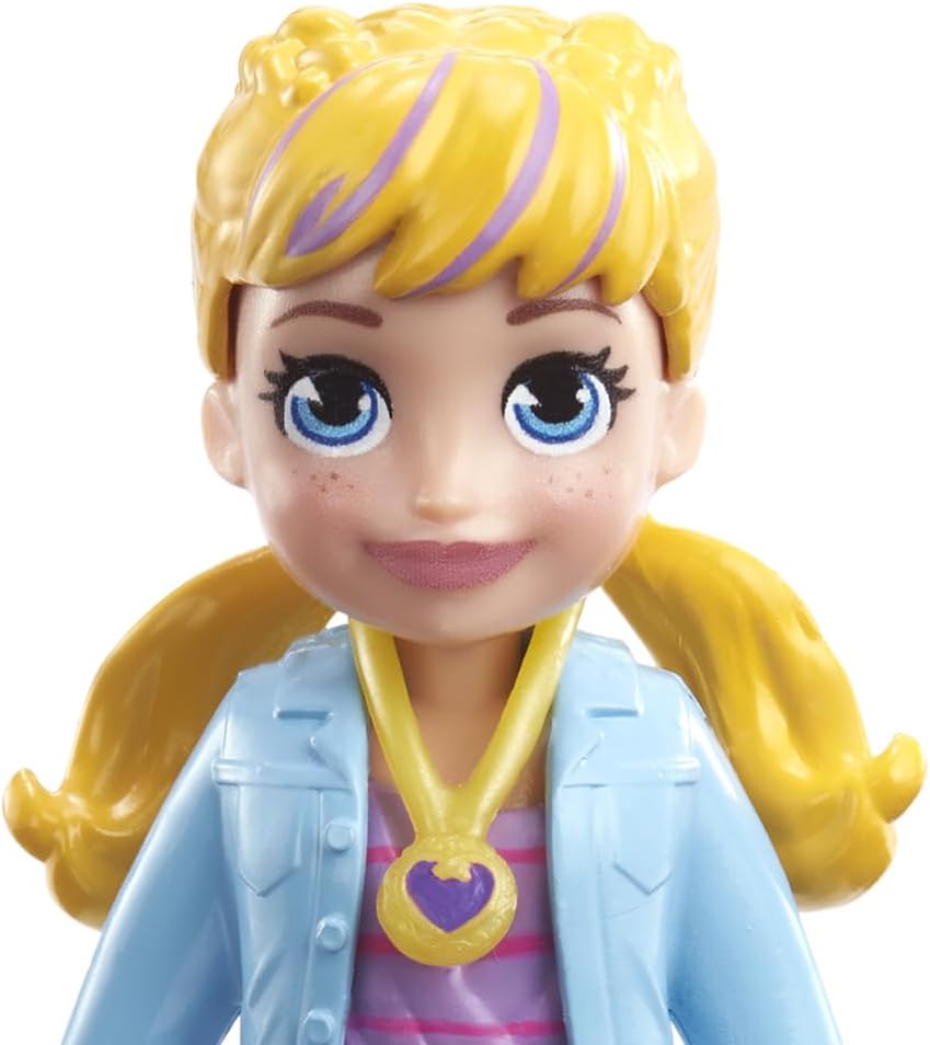 Polly Pocket Tekli Mini Bebek - Polly (Mor Çizgili Üst & Mavi Ceket)