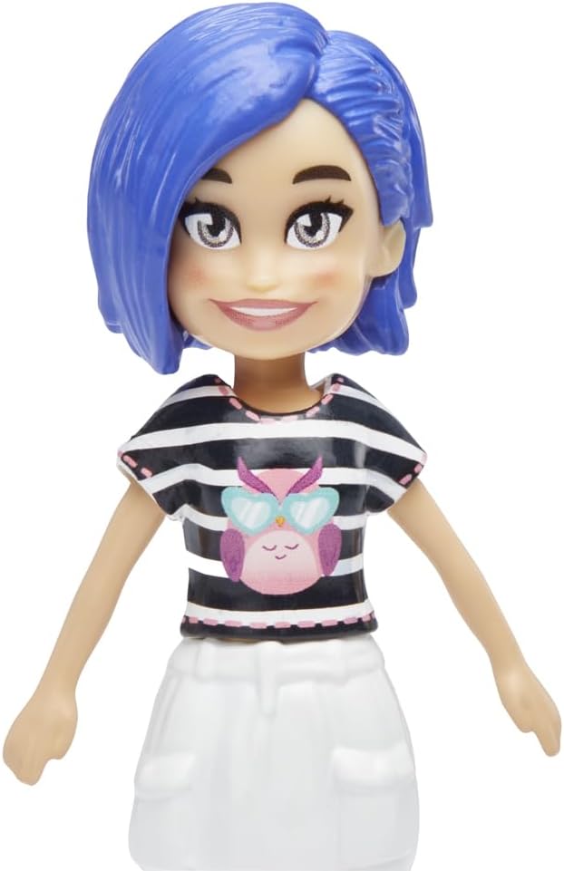 Polly Pocket Tekli Mini Bebek - Bella Bigowski (Mavi Saç, Çizgili Üst & Beyaz Etek)