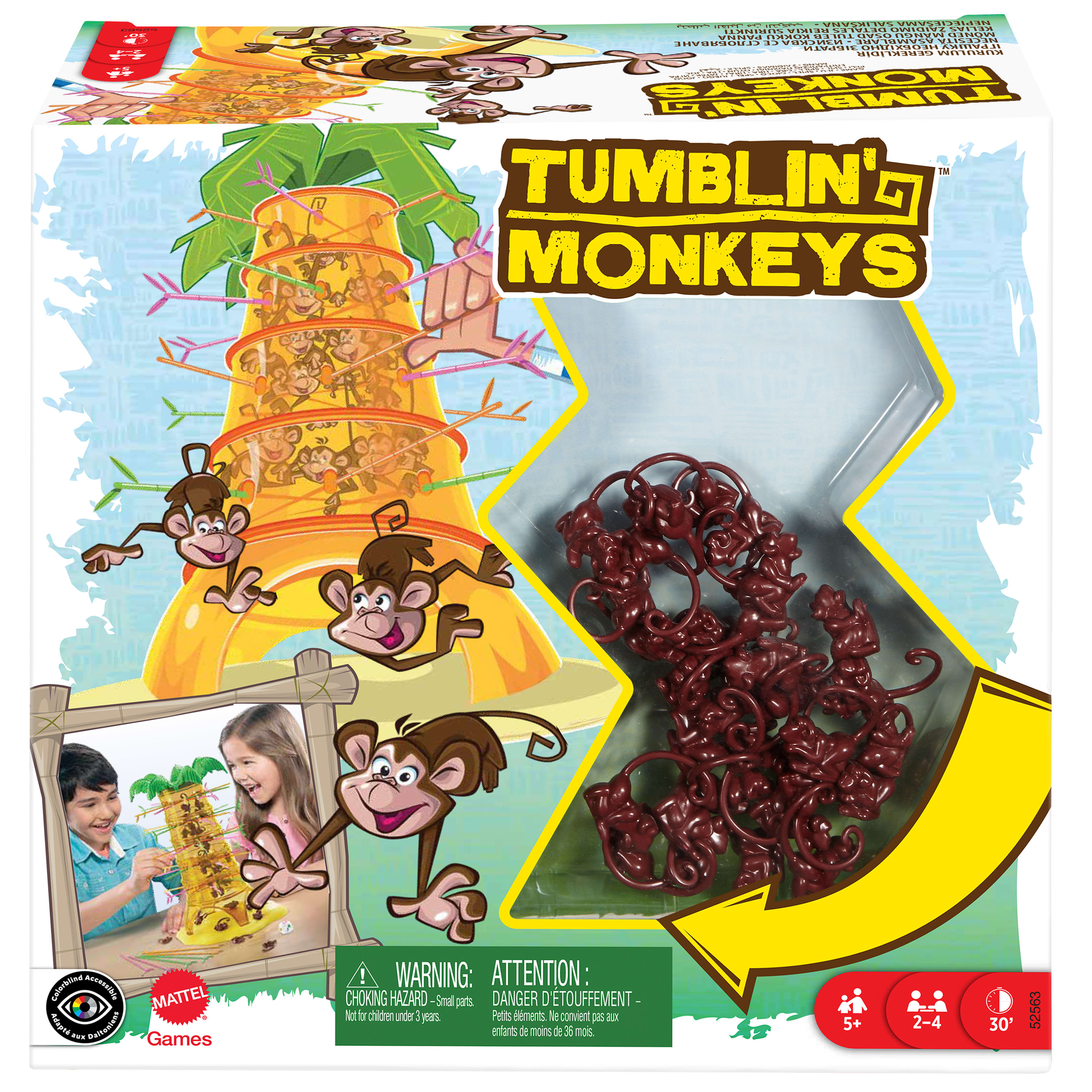 Tumblin’ Monkeys Oyunu, Maymun Oyun Parçaları, Çubuklar ve Oyun ünitesi ile Birlikte Öğrenmesi Kolay, 5 Yaş ve Üzeri Çocuklar İçin Mattel Games 52563