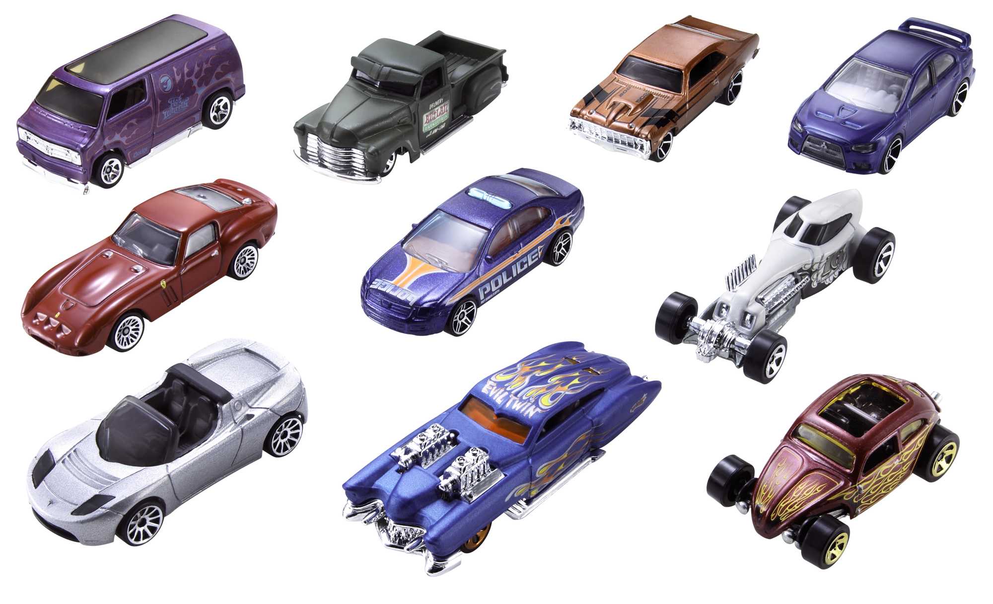 Hot Wheels 10'lu Araba Seti - Geniş Ürün Yelpazesi, 1:64 Ölçek Metal Araçlar - 54886
