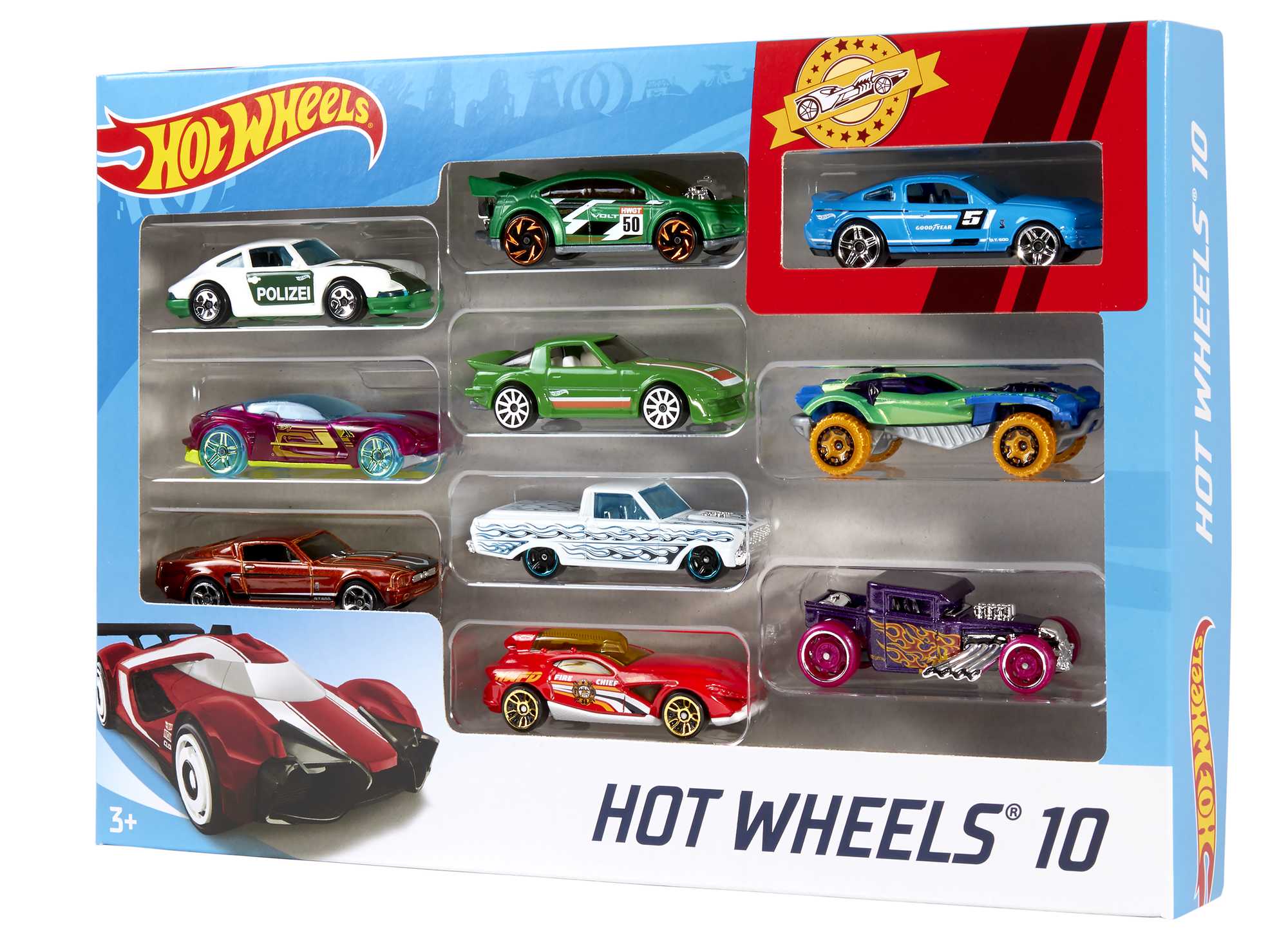 Hot Wheels 10'lu Araba Seti - Geniş Ürün Yelpazesi, 1:64 Ölçek Metal Araçlar - 54886