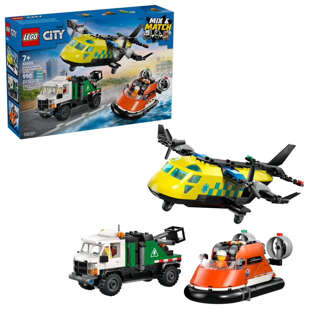 LEGO City Uçak, Servis Kamyonu ve Hoverkraft Yapım Seti 60505 - 990 Parça Mix & Match Acil Durum Araçları