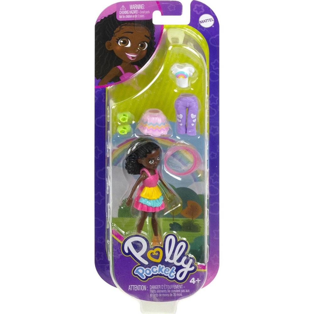 Polly Pocket ve Moda Aksesuarları Oyun Seti Gökkuşağı, 9 cm Bebek ve Değiştirilebilir Kıyafetler