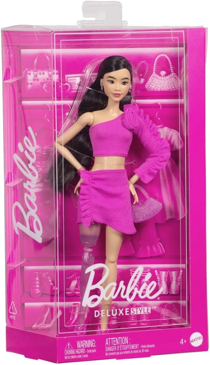 Barbie Stil İkonu Bebek – Pembe Bluz ve Etek Takımlı, Işıltılı Protez Bacaklı, Siyah Saçlı (2)