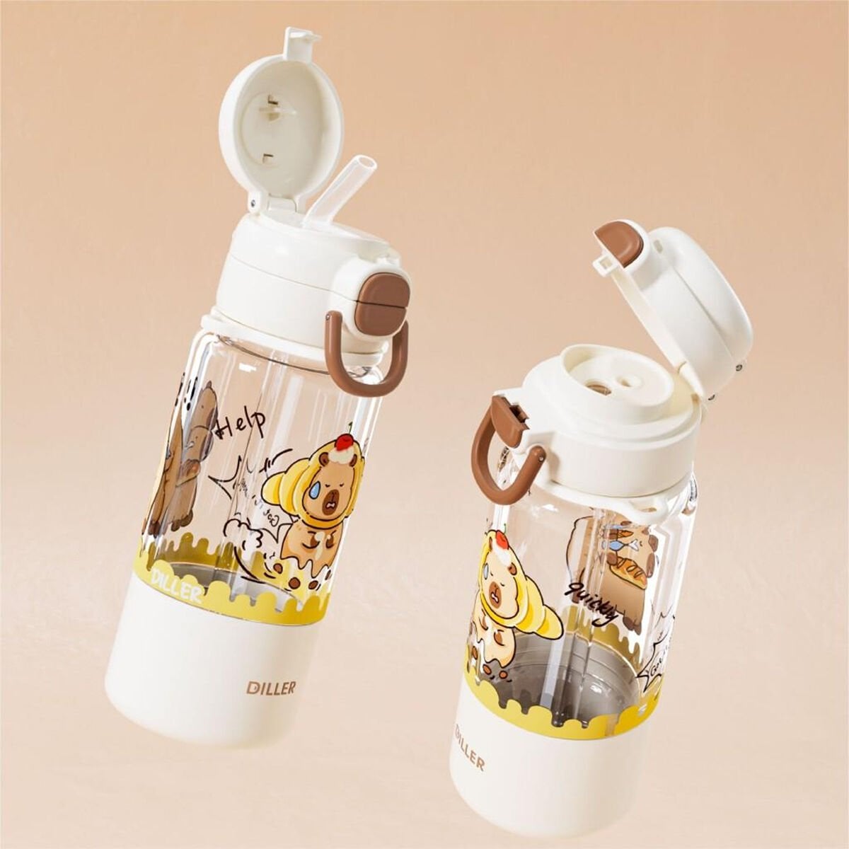 Diller Capybara Desenli 700 ml Boyun Askılı Tritan Su Matarası