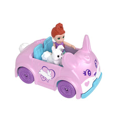 Polly Pocket Muhteşem Araçlar Tavşan Arabası, Mini Bebek, Beyaz Tavşan Figürü ve Metal Araç