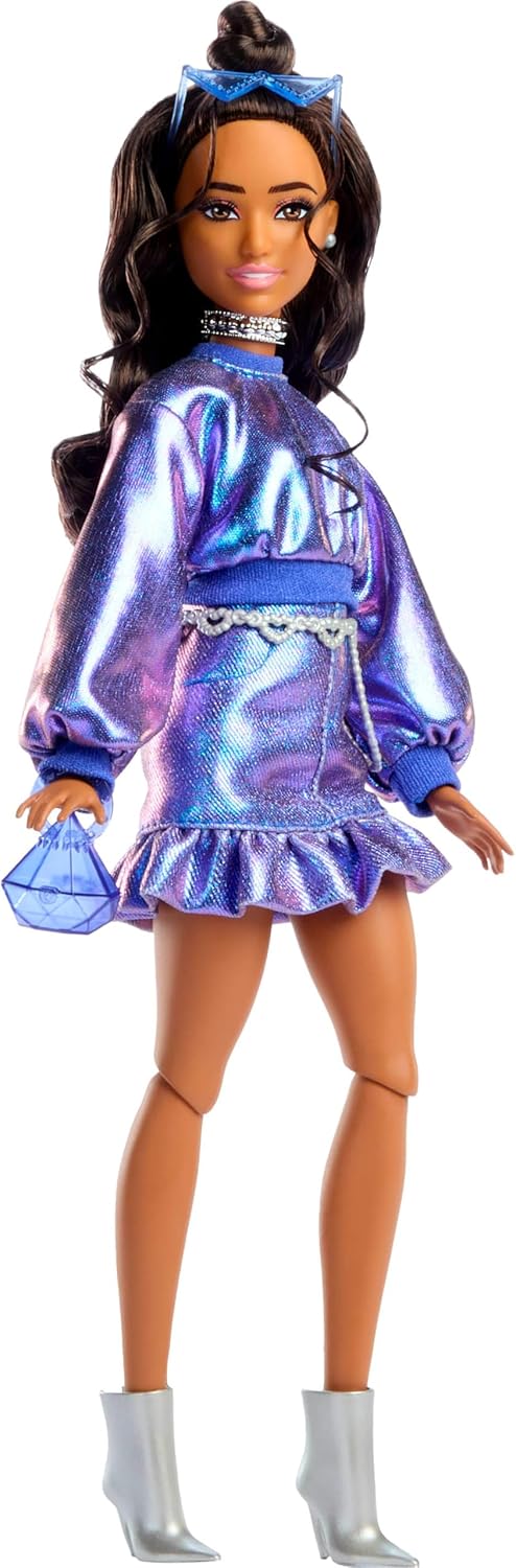 Barbie Stil İkonu Bebek – Metalik Mavi Bluz ve Etek Kombinli, Dalgalı Kahverengi Saçlı (7)