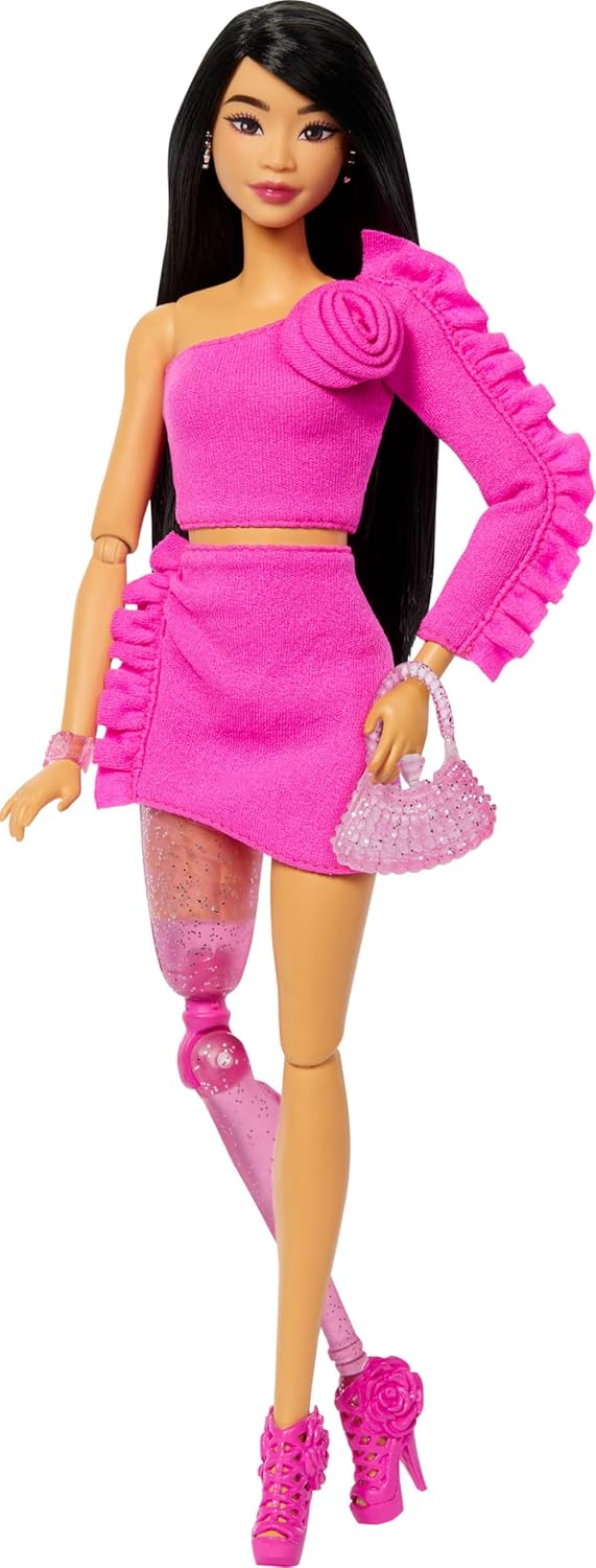 Barbie Stil İkonu Bebek – Pembe Bluz ve Etek Takımlı, Işıltılı Protez Bacaklı, Siyah Saçlı (2)
