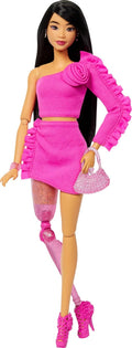 Barbie Stil İkonu Bebek – Pembe Bluz ve Etek Takımlı, Işıltılı Protez Bacaklı, Siyah Saçlı (2)