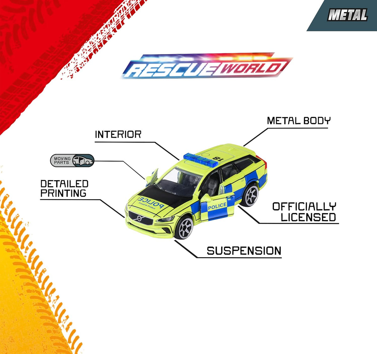 Majorette Rescue World 5'li Dünya Polis Arabaları Metal Model Araba Seti (1:64 Ölçek)