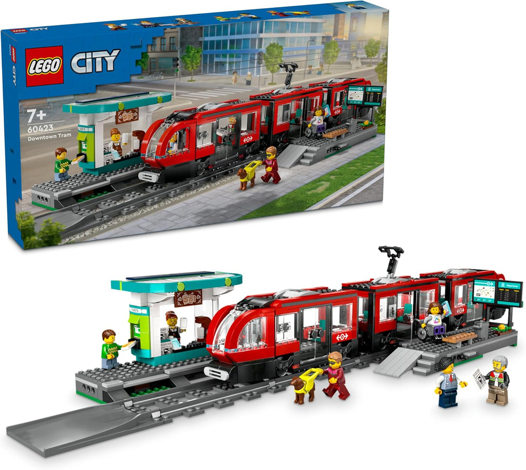 LEGO City Şehir Merkezi Tramvay İstasyonu 60423 – 811 Parça Yapım Seti, 6 Minifigür (7+ Yaş)