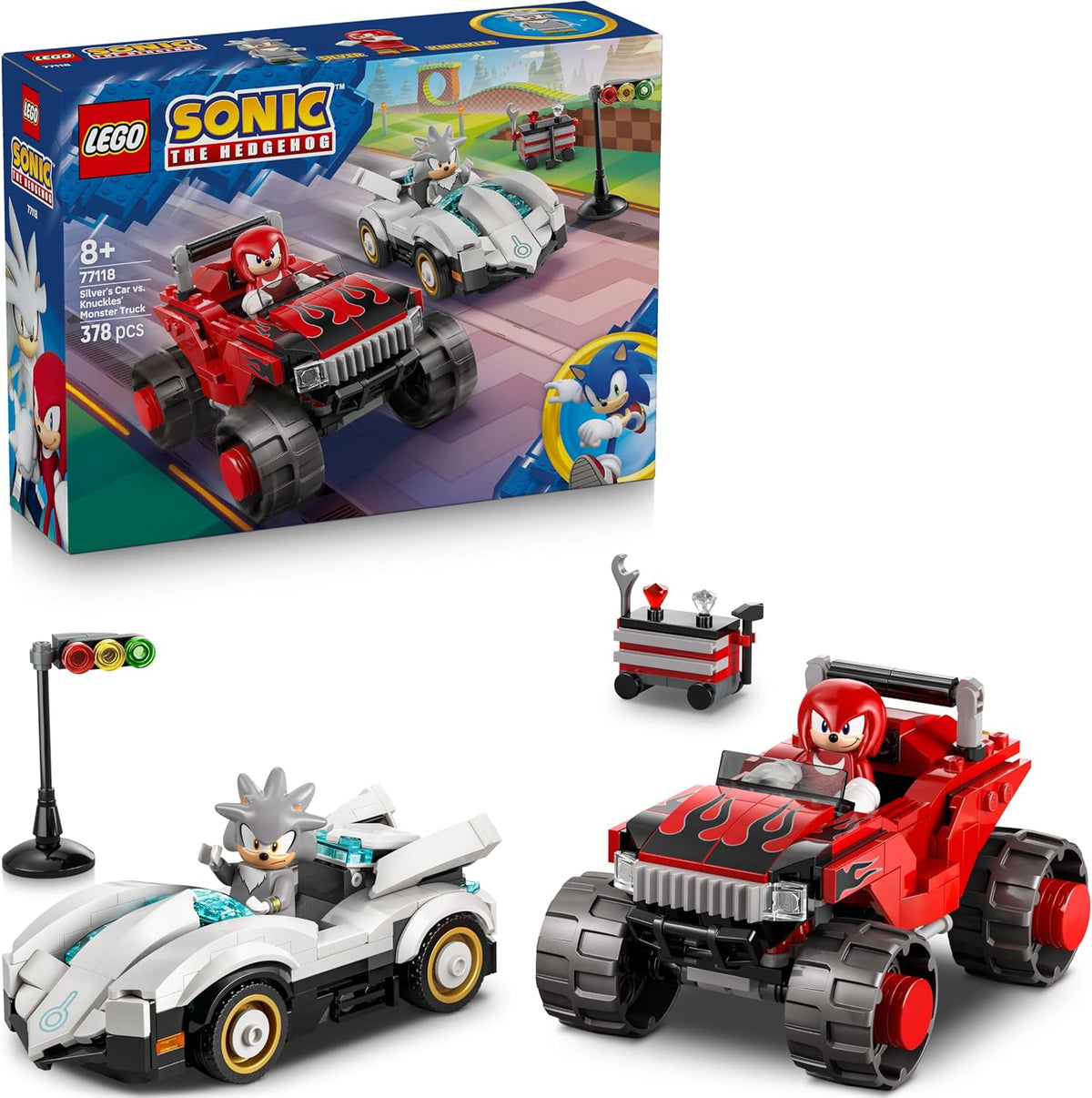 LEGO Sonic the Hedgehog Silver'ın Arabası Knuckles'ın Canavar Kamyonuna Karşı 77118 - 378 Parça Yapım Seti (8+ Yaş)