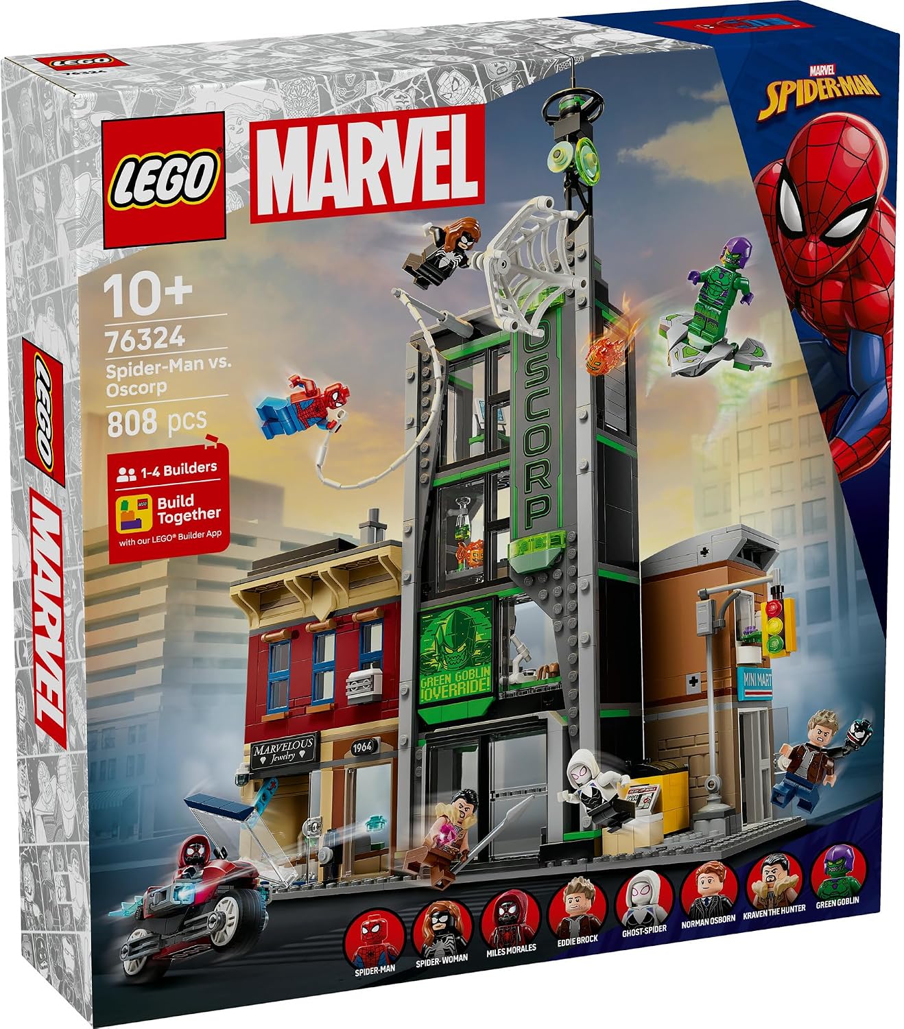 LEGO Marvel Örümcek Adam, Oscorp'a Karşı 76324 - 808 Parça Yapım Seti, 8 Minifigür (10+ Yaş)