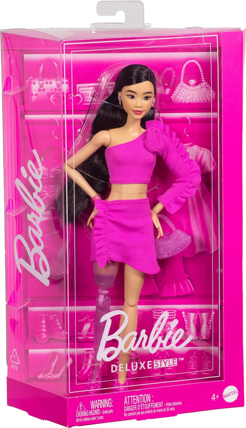Barbie Stil İkonu Bebek – Pembe Bluz ve Etek Takımlı, Işıltılı Protez Bacaklı, Siyah Saçlı (2)