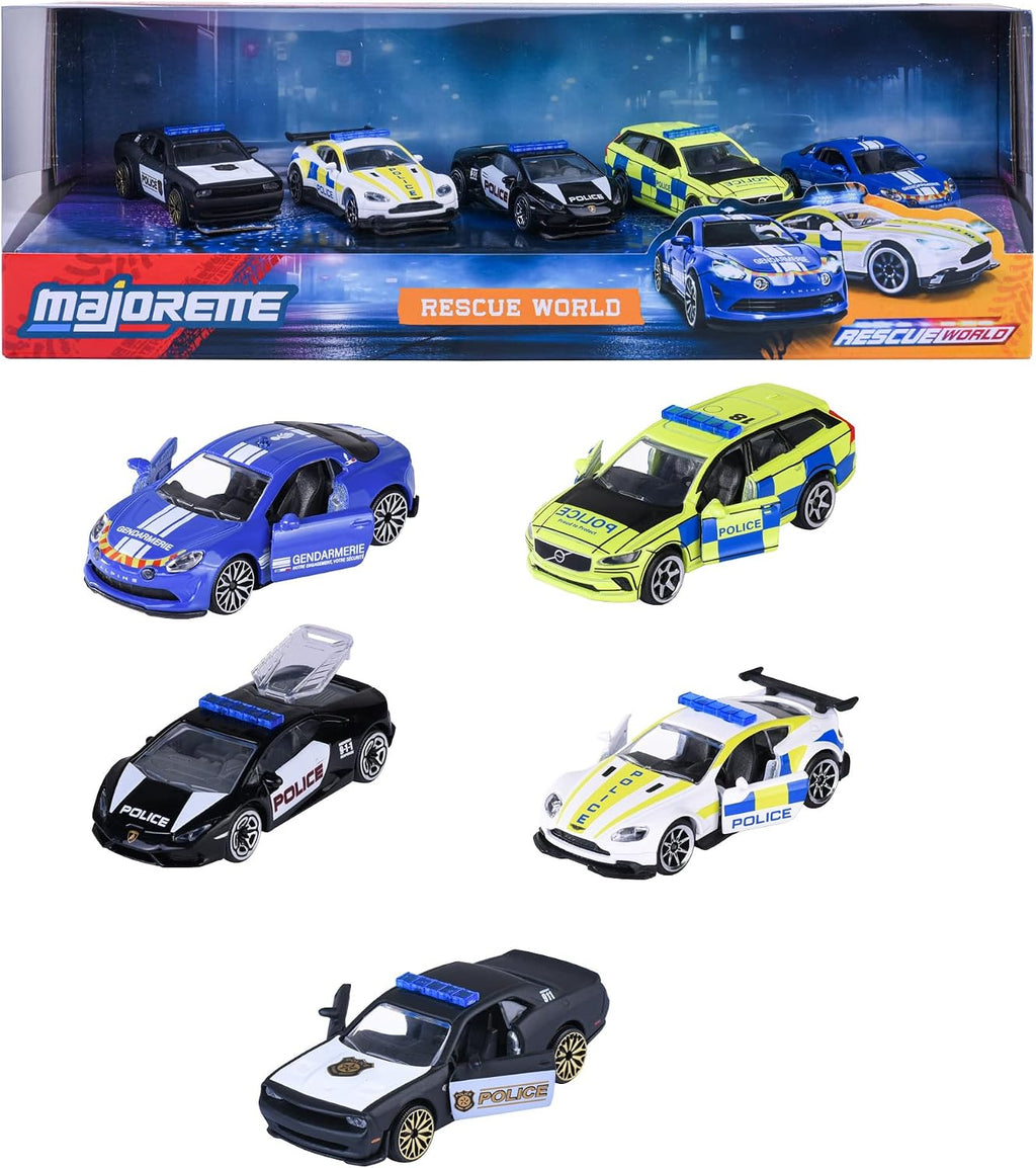 Majorette Rescue World 5'li Dünya Polis Arabaları Metal Model Araba Seti (1:64 Ölçek)