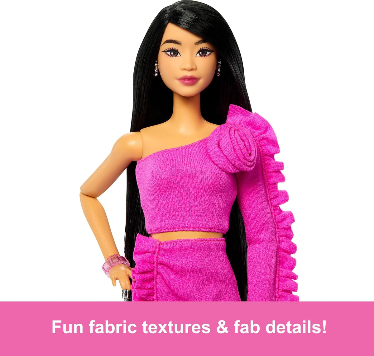 Barbie Stil İkonu Bebek – Pembe Bluz ve Etek Takımlı, Işıltılı Protez Bacaklı, Siyah Saçlı (2)