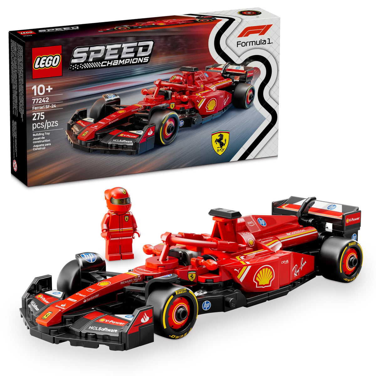 LEGO Speed Champions Ferrari SF-24 F1 Yarış Arabası 77242 - 275 Parça, Sürücü Minifigürlü Yapım Seti (10+ Yaş)