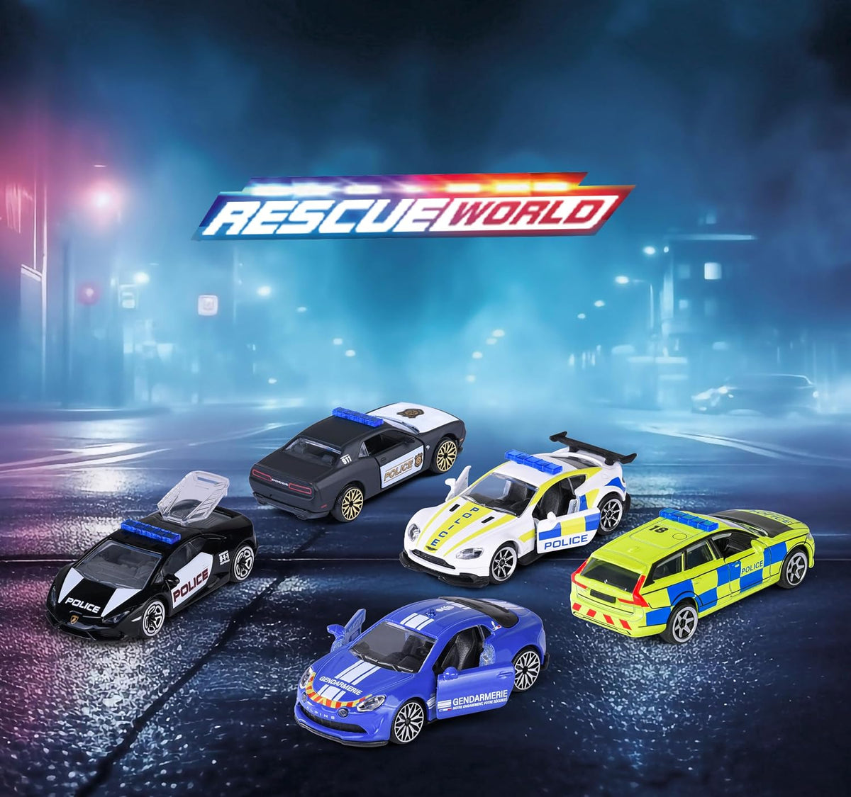 Majorette Rescue World 5'li Dünya Polis Arabaları Metal Model Araba Seti (1:64 Ölçek)