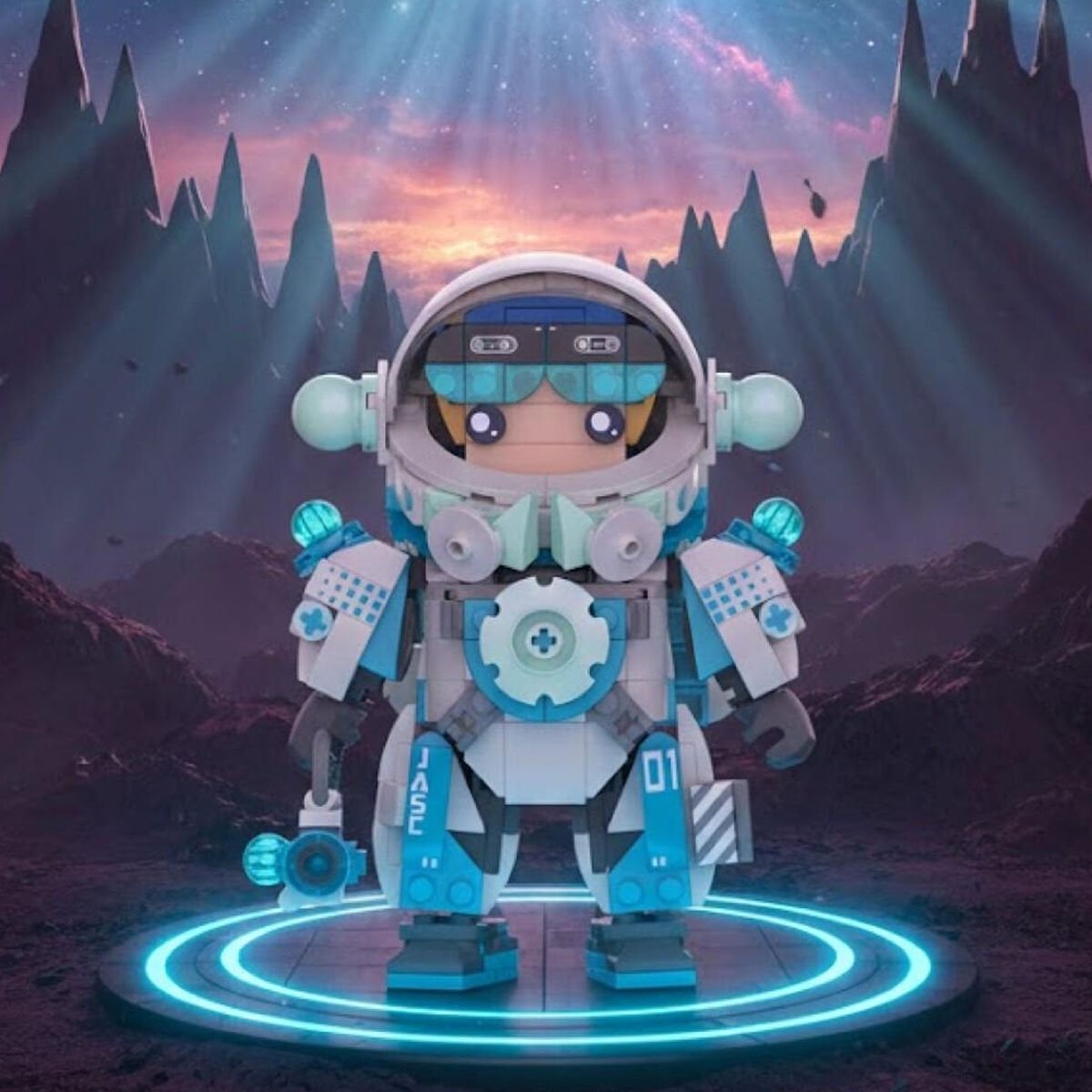 JAKİ Astronot Mavi 488 Parça Mikro Yapı Blokları Seti - Lego Uyumlu Uzay Figürü