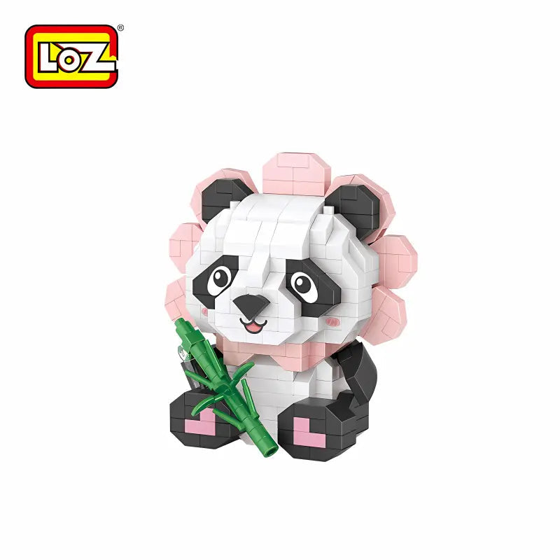 LOZ Çiçekli Panda Figürü — 350 Parça Mikro Blok Sergilik Set (14+)