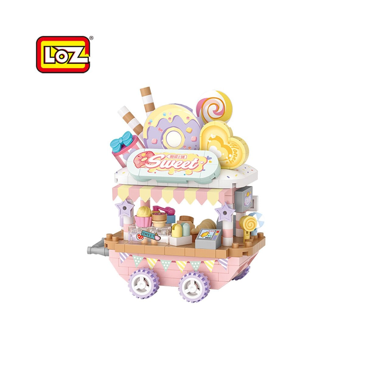 LOZ Tatlı Arabası Stand Cart — 300 Parça Mikro Blok Sergilik Set (14+)