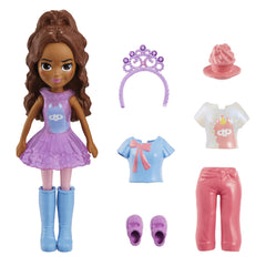 Polly Pocket ve Moda Aksesuarları Oyun Seti Prenses, 9 cm Bebek ve Değiştirilebilir Kıyafetler