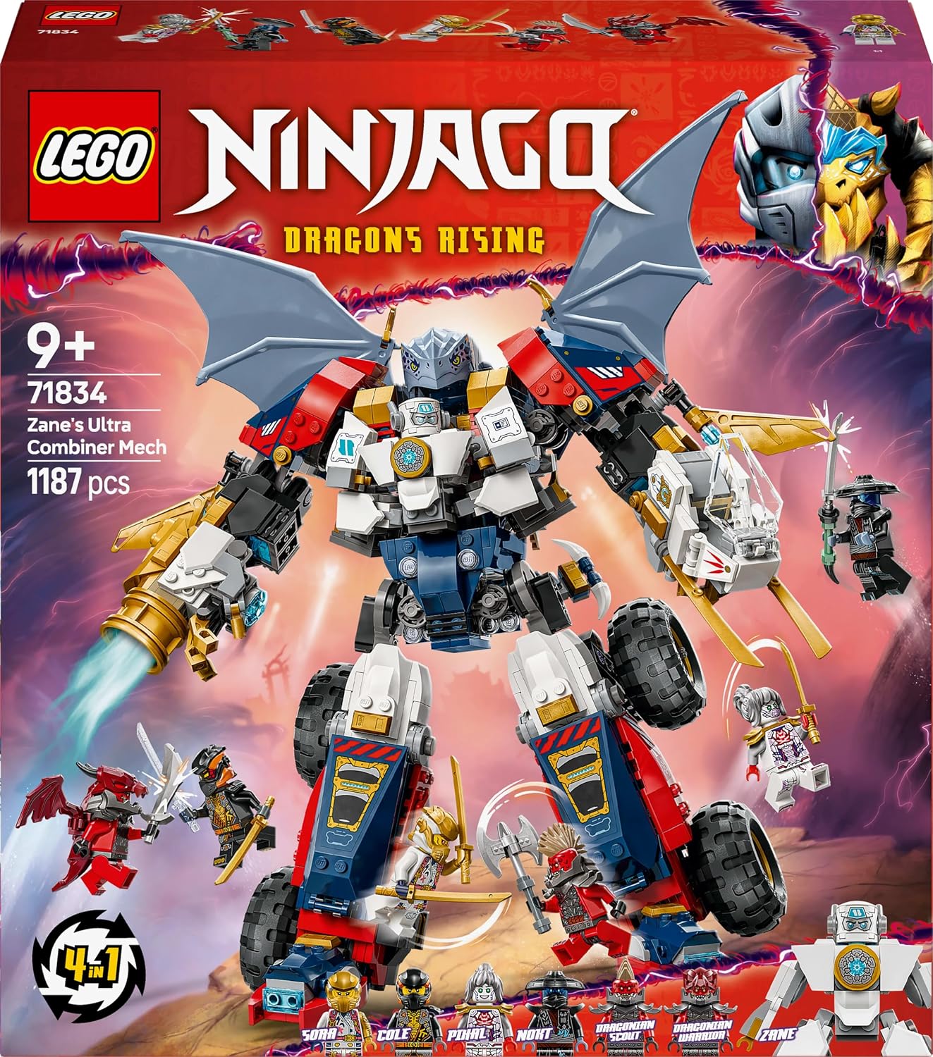 LEGO Ninjago Zane'in Ultra Kombo Mech'i 71834 - 4'ü 1 Arada Yapım Seti (1187 Parça, 9+ Yaş)