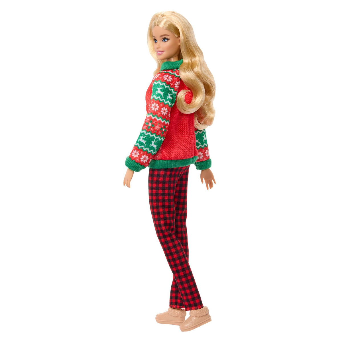 Barbie Holiday Sweater bebeği, yılbaşı kazağı giyen koleksiyona uygun bebek