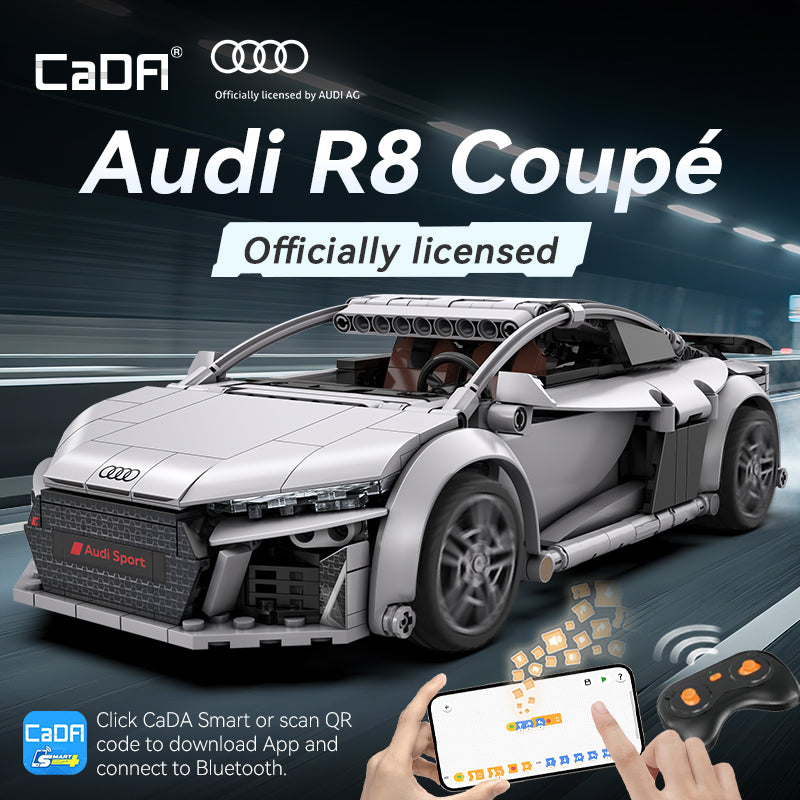 CaDA Audi R8 1:14 Ölçek Uzaktan Kumandalı Yapı Bloğu Model Araba - 536 Parça (Lisanslı, Uygulama Kontrollü)