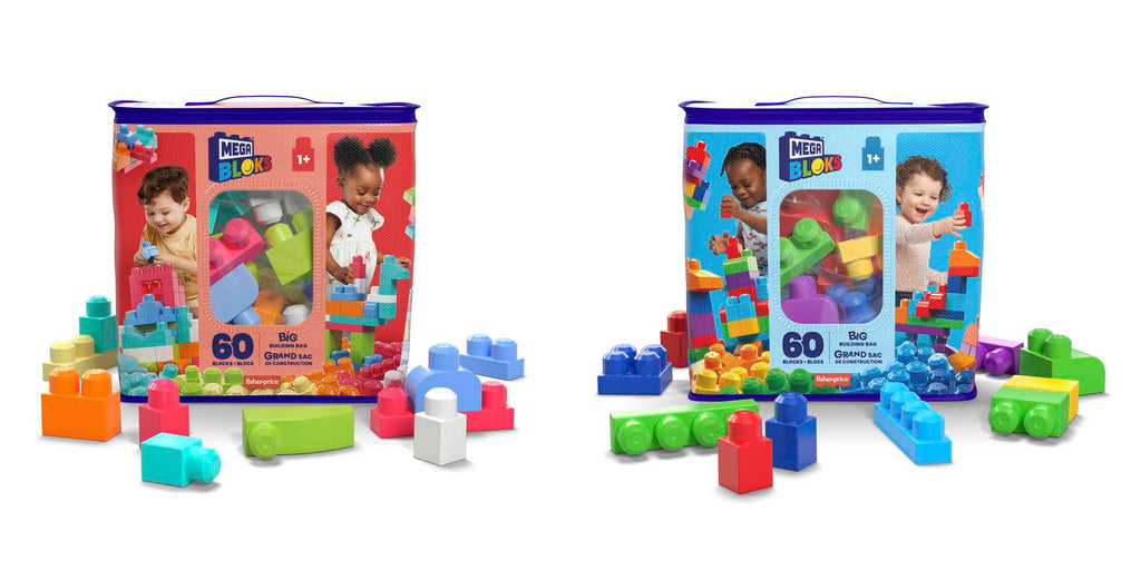 Mega Bloks 60'lı Blok Torbaları (Mavi/Pembe), Büyük Boyutlu Bloklar, 1 Yaştan İtibaren Uygun, Doğa Dostu Saklama Çantası Dahil, CYP67