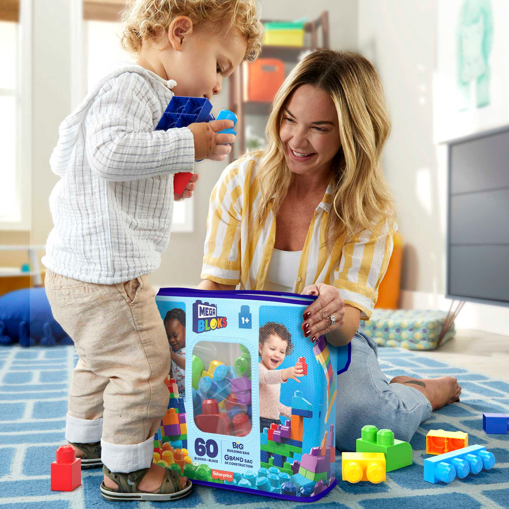 Mega Bloks 60'lı Blok Torbaları (Mavi/Pembe), Büyük Boyutlu Bloklar, 1 Yaştan İtibaren Uygun, Doğa Dostu Saklama Çantası Dahil, CYP67