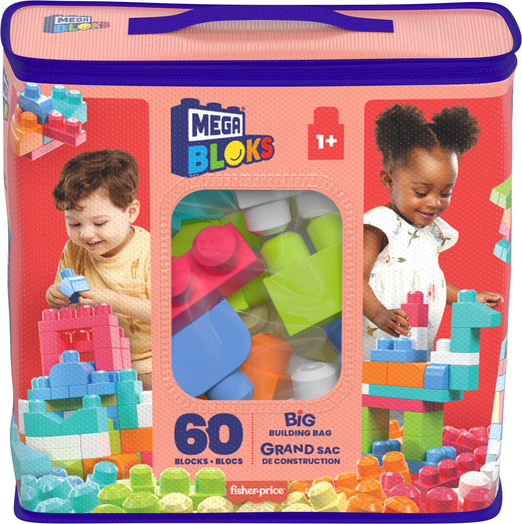 Mega Bloks 60'lı Blok Torbaları (Mavi/Pembe), Büyük Boyutlu Bloklar, 1 Yaştan İtibaren Uygun, Doğa Dostu Saklama Çantası Dahil, CYP67