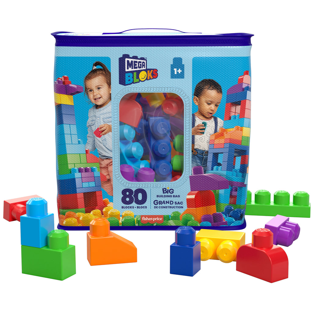 Mega Bloks 80'li Blok Torbaları (Mavi/Pembe), Büyük Boyutlu Bloklar, 1 Yaştan İtibaren Uygun, Doğa Dostu Saklama Çantası Dahil, CYP72