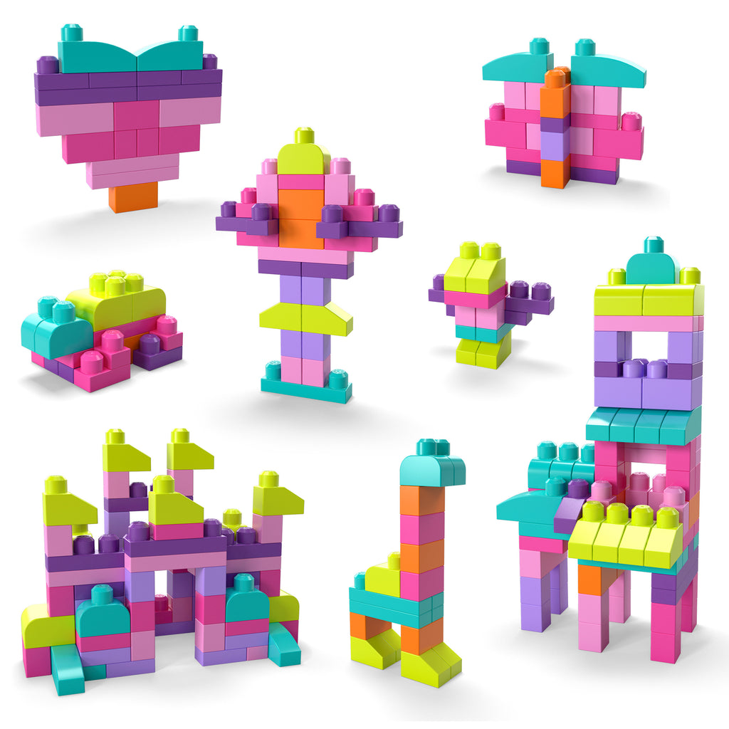 Mega Bloks 80'li Blok Torbaları (Mavi/Pembe), Büyük Boyutlu Bloklar, 1 Yaştan İtibaren Uygun, Doğa Dostu Saklama Çantası Dahil, CYP72