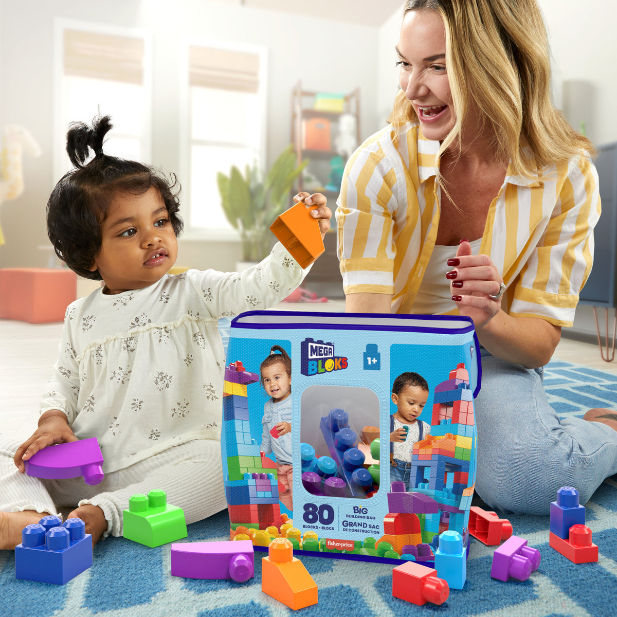 Mega Bloks 80'li Blok Torbaları (Mavi/Pembe), Büyük Boyutlu Bloklar, 1 Yaştan İtibaren Uygun, Doğa Dostu Saklama Çantası Dahil, CYP72