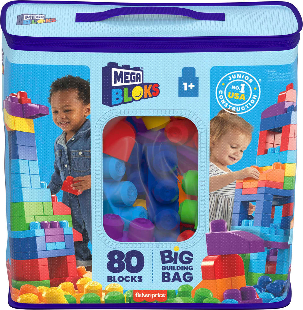 Mega Bloks 80'li Blok Torbaları (Mavi/Pembe), Büyük Boyutlu Bloklar, 1 Yaştan İtibaren Uygun, Doğa Dostu Saklama Çantası Dahil, CYP72