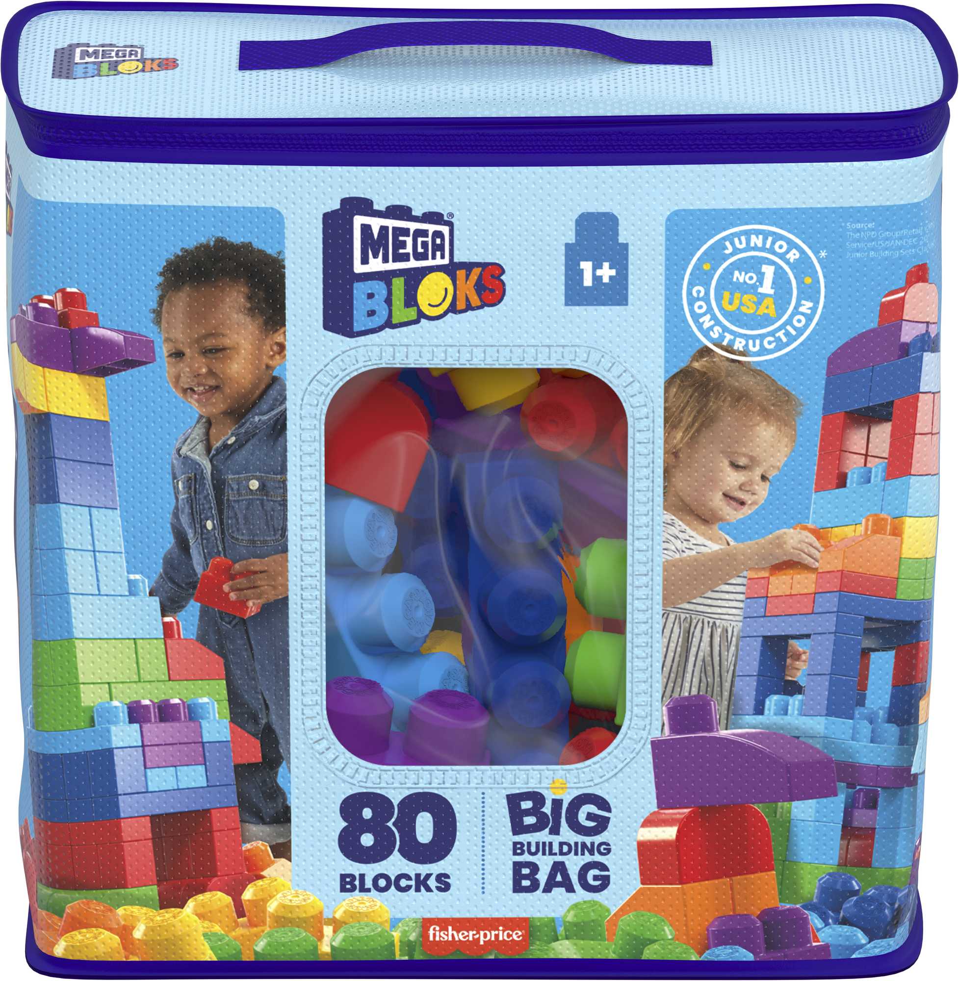 Mega Bloks 80'li Blok Torbaları (Mavi/Pembe), Büyük Boyutlu Bloklar, 1 Yaştan İtibaren Uygun, Doğa Dostu Saklama Çantası Dahil, CYP72