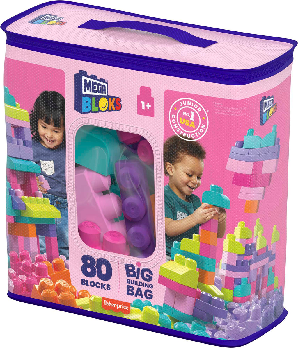 Mega Bloks 80'li Blok Torbaları (Mavi/Pembe), Büyük Boyutlu Bloklar, 1 Yaştan İtibaren Uygun, Doğa Dostu Saklama Çantası Dahil, CYP72