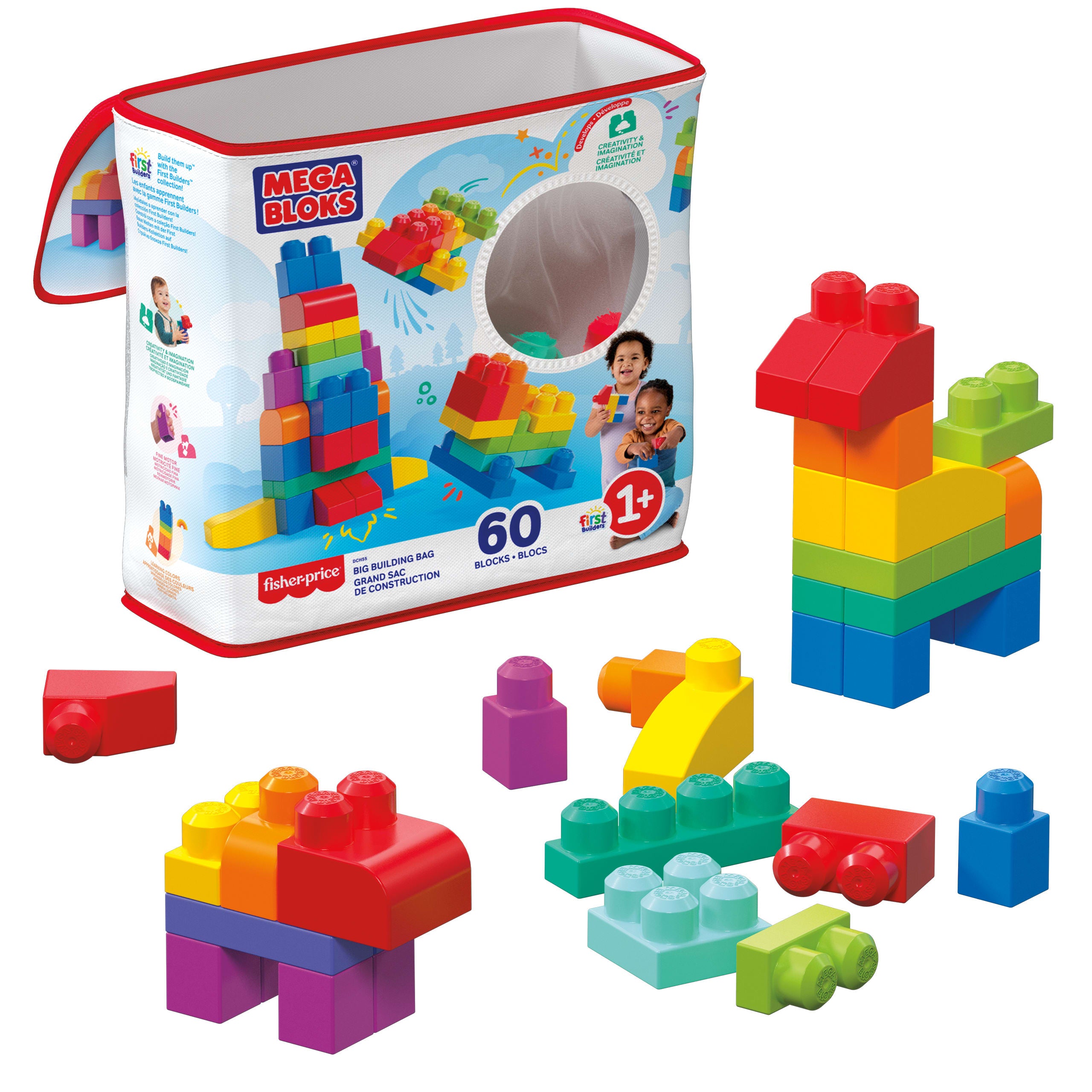 Mega Bloks 60'lı Blok Torbaları (Klasik-Mavi), Büyük Boyutlu Bloklar, 1 Yaştan İtibaren Uygun, Doğa Dostu Saklama Çantası Dahil, DCH55