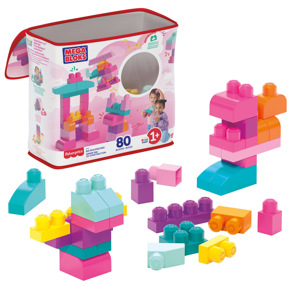 Mega Bloks 80'li Blok Torbaları (Pembe), Büyük Boyutlu Bloklar, 1 Yaştan İtibaren Uygun, Doğa Dostu Saklama Çantası Dahil, DCH62