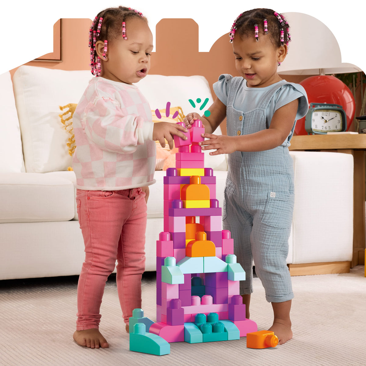 Mega Bloks 80'li Blok Torbaları (Pembe), Büyük Boyutlu Bloklar, 1 Yaştan İtibaren Uygun, Doğa Dostu Saklama Çantası Dahil, DCH62